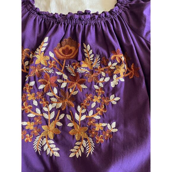 FREE PEOPLE Mini Dress Fleur du Jour Embroidered Tunic Purple Off the Shoulder - Picture 10 of 16